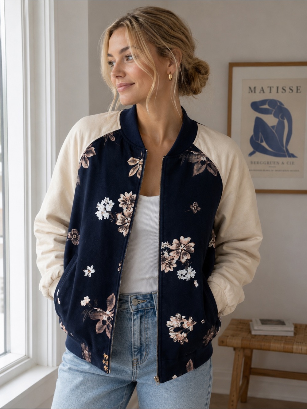 COSTER COPENHAGEN Floral Cream Bomber Jacket 40
